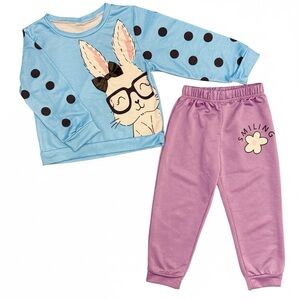 ❤️ 3 for $12 ❤️ Toddler Girls Rabbit Polka Dot Print Long Sleeve Pajama 3-4 Y